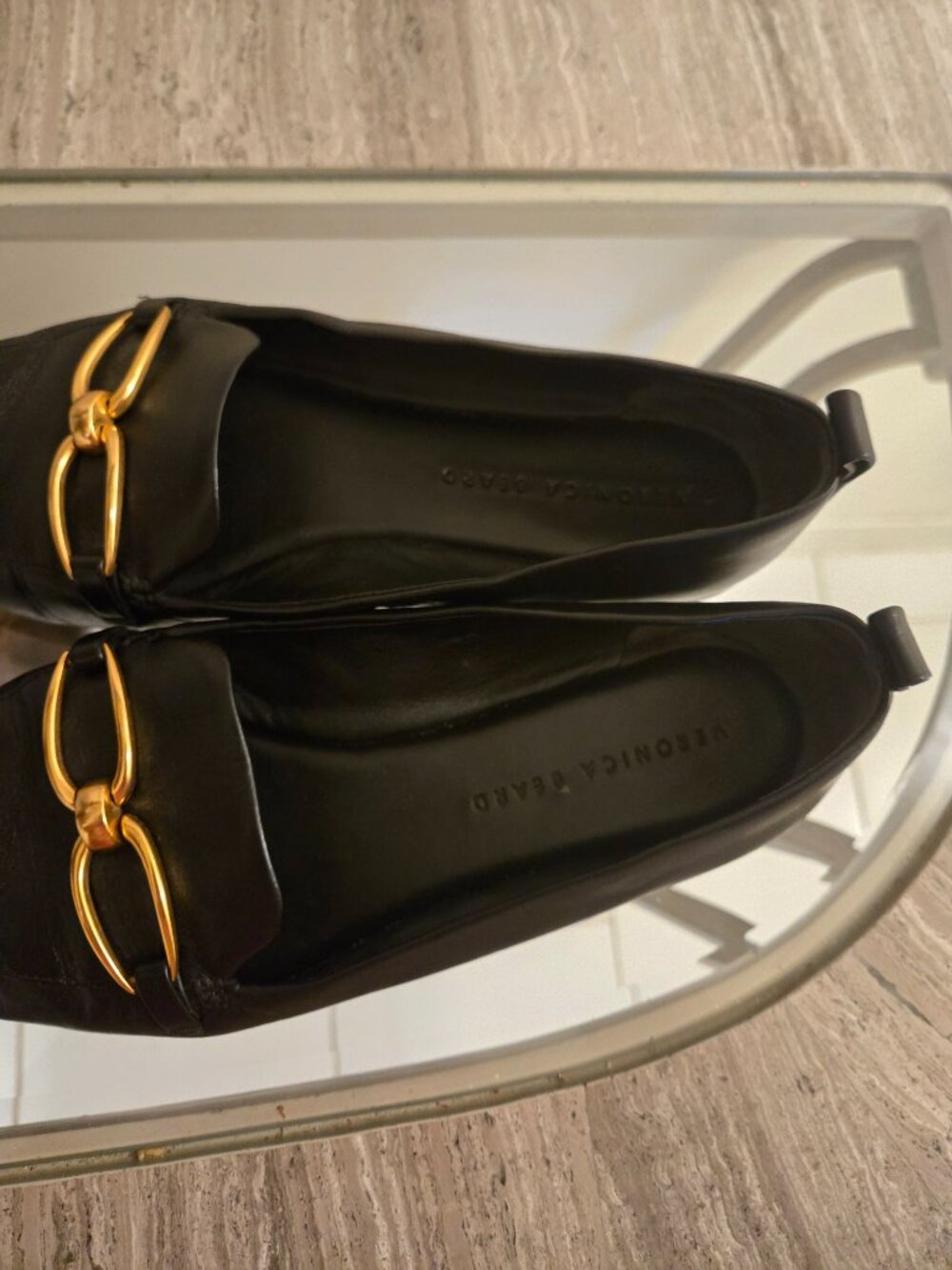 Veronica Beard Black Leather Pointed Loafers with Gold Horsebit - Picture 5 of 9